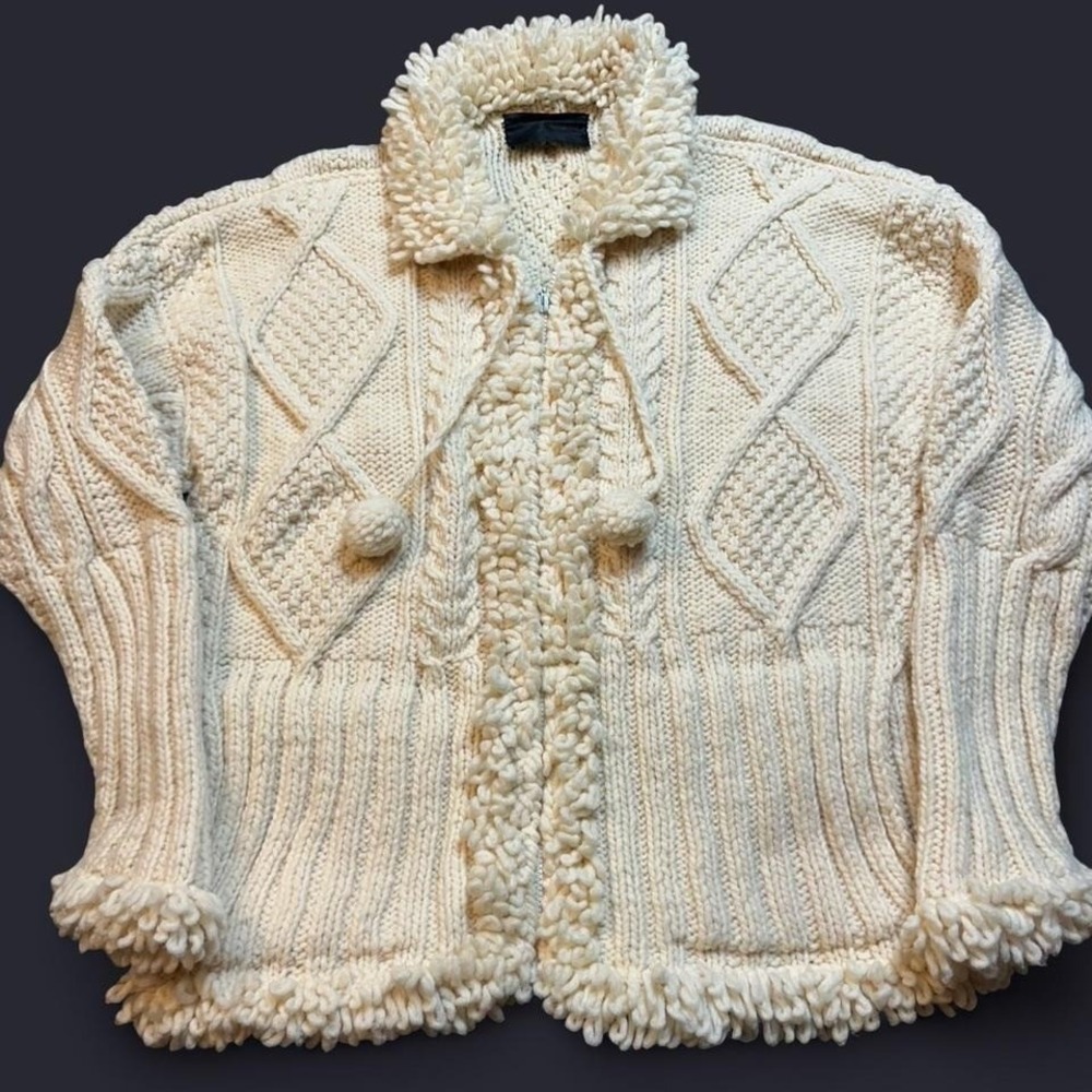 Vintage chunky knit cottage fairy core full zip sweater size‎ large